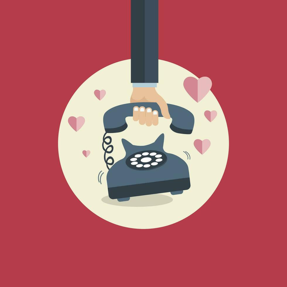 eben Hintergrund mit retro Telefon. Valentinsgrüße Tag. Sein meine Valentinstag. Februar. Liebe Botschaft. eben Vektor Illustration.