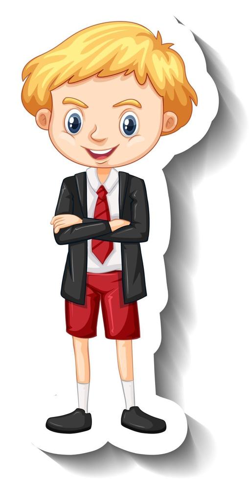 ein Junge in Studentenuniform Cartoon Charakter Sticker vektor