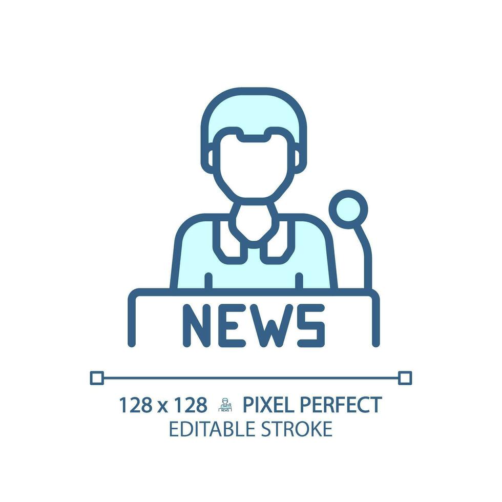 2d Pixel perfekt editierbar Nachrichtensprecher Blau Symbol, isoliert Vektor, dünn Linie Illustration Darstellen Journalismus. vektor