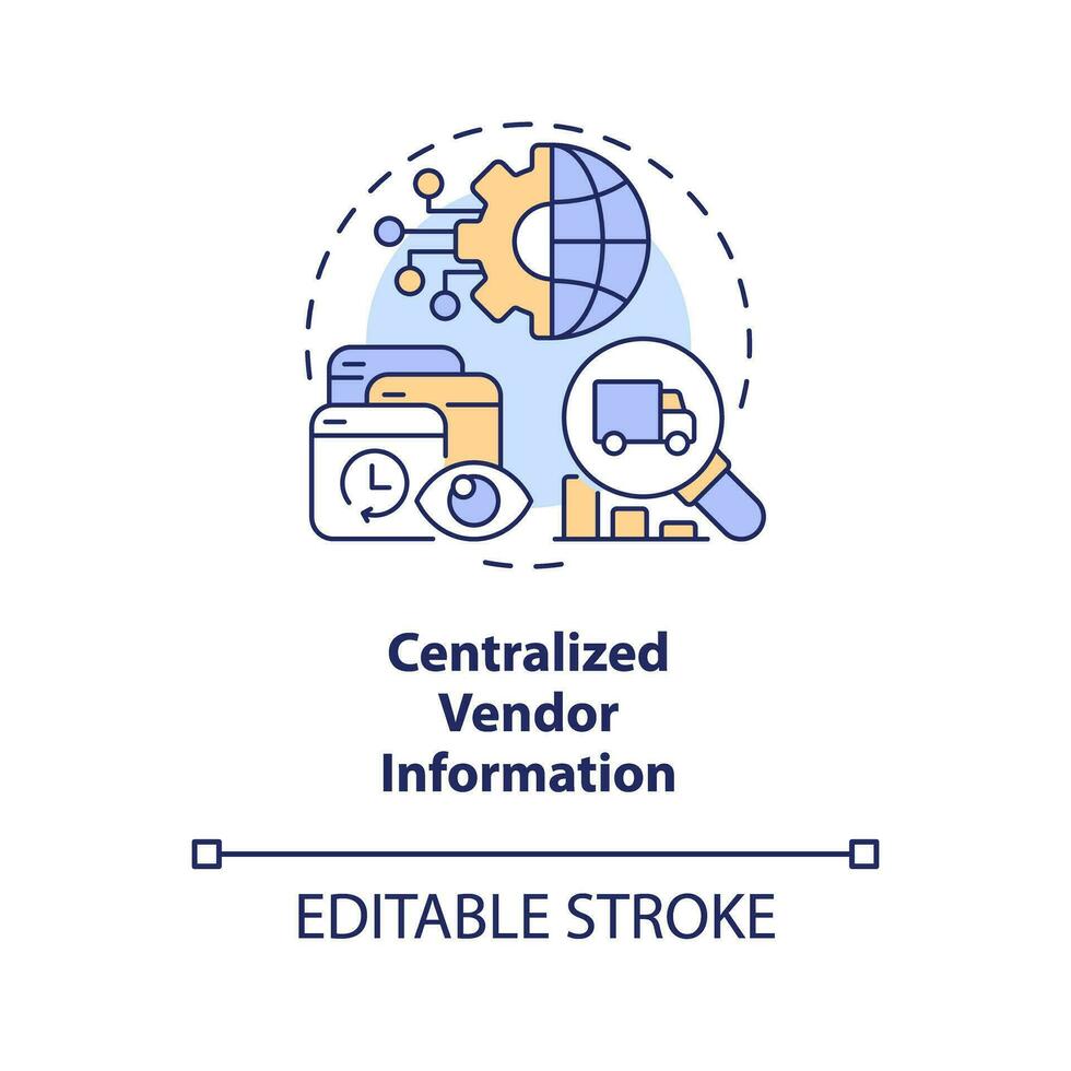 2d editierbar zentralisiert Verkäufer Information dünn Linie Symbol Konzept, isoliert Vektor, Mehrfarbig Illustration Darstellen Verkäufer Management. vektor