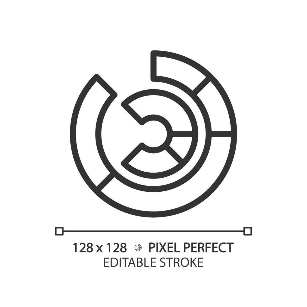 radial Diagramm linear Symbol. kreisförmig Graph. Geschäft Information. Daten Visualisierung. Performance Messung. dünn Linie Illustration. Kontur Symbol. Vektor Gliederung Zeichnung. editierbar Schlaganfall