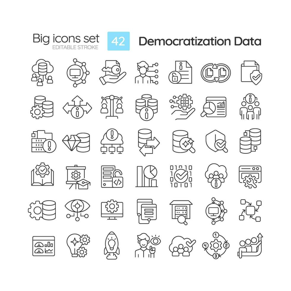 editierbar schwarz groß Symbole einstellen Darstellen Daten Demokratisierung, isoliert Vektor, dünn Linie Illustration. vektor