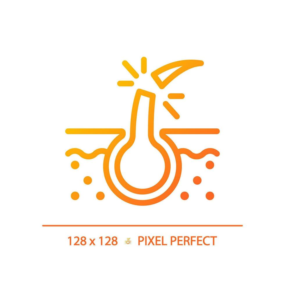 2d pixel perfekt bruten hår lutning ikon, isolerat vektor, hårvård tunn linje enkel orange illustration. vektor