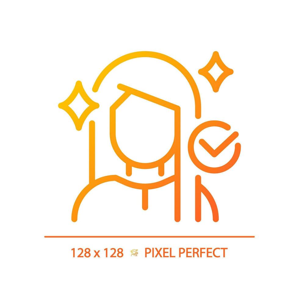2d Pixel perfekt Frau mit glänzend Frisur Gradient Symbol, isoliert Vektor, Haarpflege dünn Linie einfach Orange Illustration. vektor
