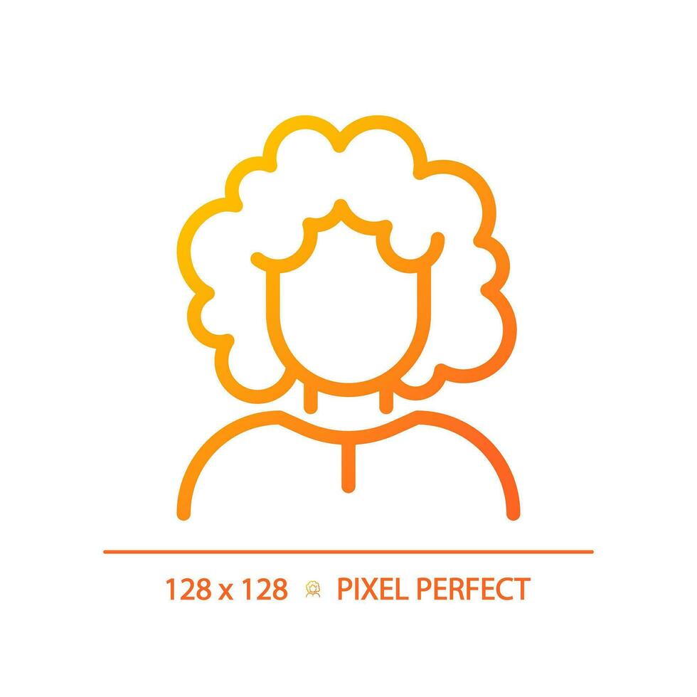 2d Pixel perfekt Frau mit lockig Haar Gradient Symbol, isoliert Vektor, Haarpflege dünn Linie einfach Orange Illustration. vektor