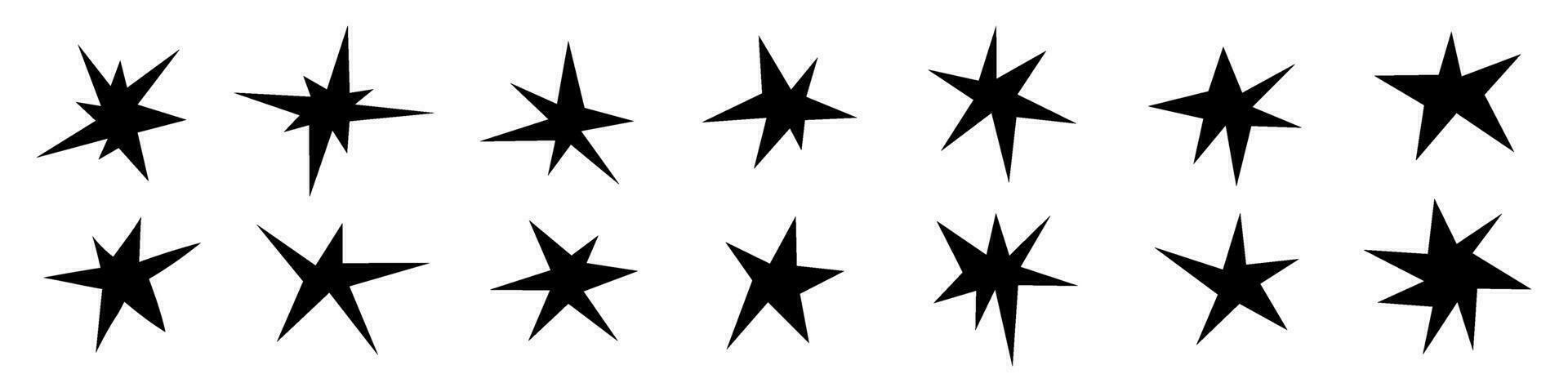 schwarz Star Symbol mit retro scheinen, abstrakt bling Elemente. eben Vektor Abbildungen isoliert im Hintergrund.