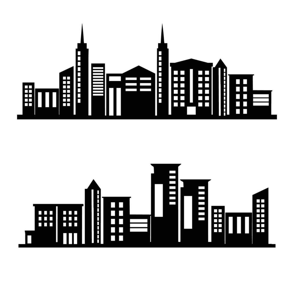 Stadtbild mit Gebäude im eben Stil Vektor Illustration.