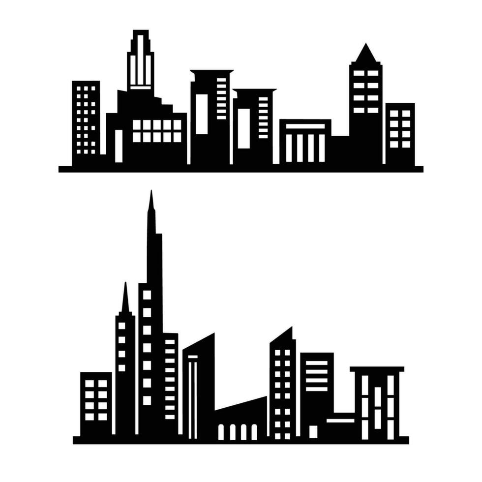 Stadtbild mit Gebäude im eben Stil Vektor Illustration.