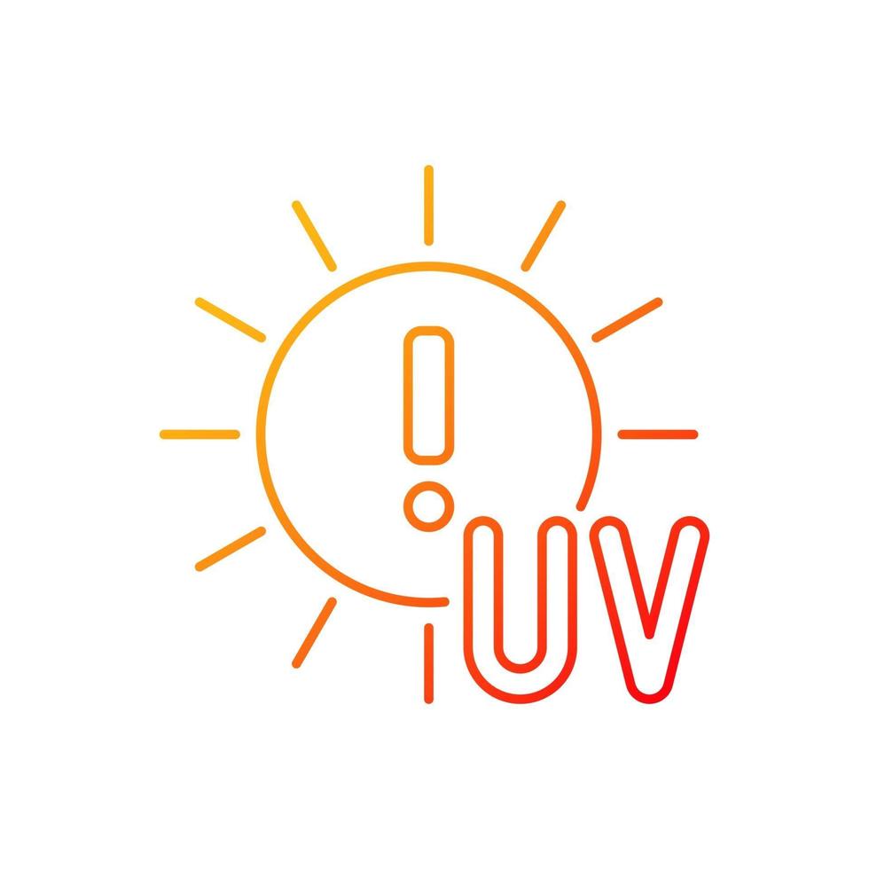 Gefahr von UV-Strahlen linearen Vektor-Gradientensymbol UV-Expositionsrisiko im Sommer. Überbelichtung der Sonne. dünne Linie Farbsymbole. Piktogramm im modernen Stil. Vektor isolierte Umrisszeichnung