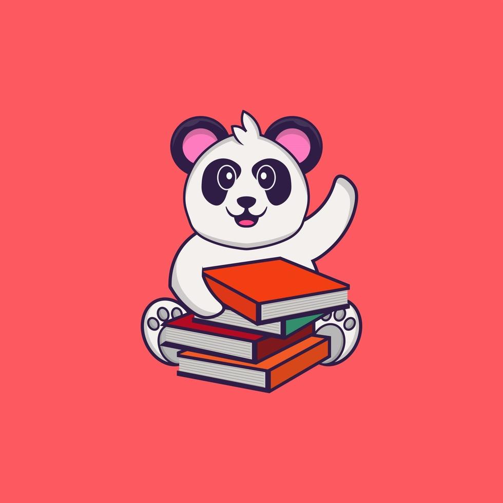 süßer Panda, der ein Buch liest. Tierkarikaturkonzept isoliert. kann für T-Shirt, Grußkarte, Einladungskarte oder Maskottchen verwendet werden. flacher Cartoon-Stil vektor