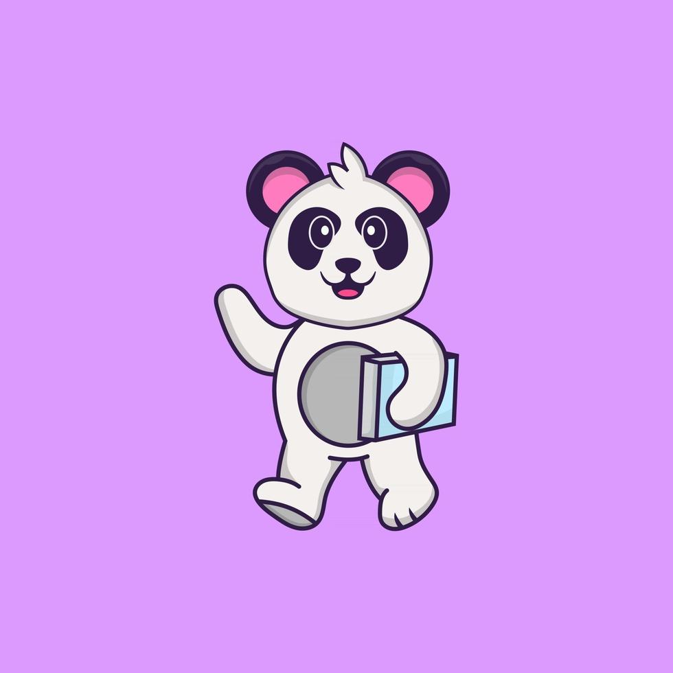 söt panda som håller en bok. djur tecknad koncept isolerad. kan användas för t-shirt, gratulationskort, inbjudningskort eller maskot. platt tecknad stil vektor