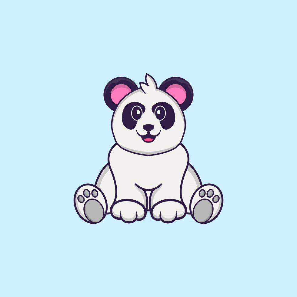 süßer Panda sitzt. Tierkarikaturkonzept isoliert. kann für T-Shirt, Grußkarte, Einladungskarte oder Maskottchen verwendet werden. flacher Cartoon-Stil vektor