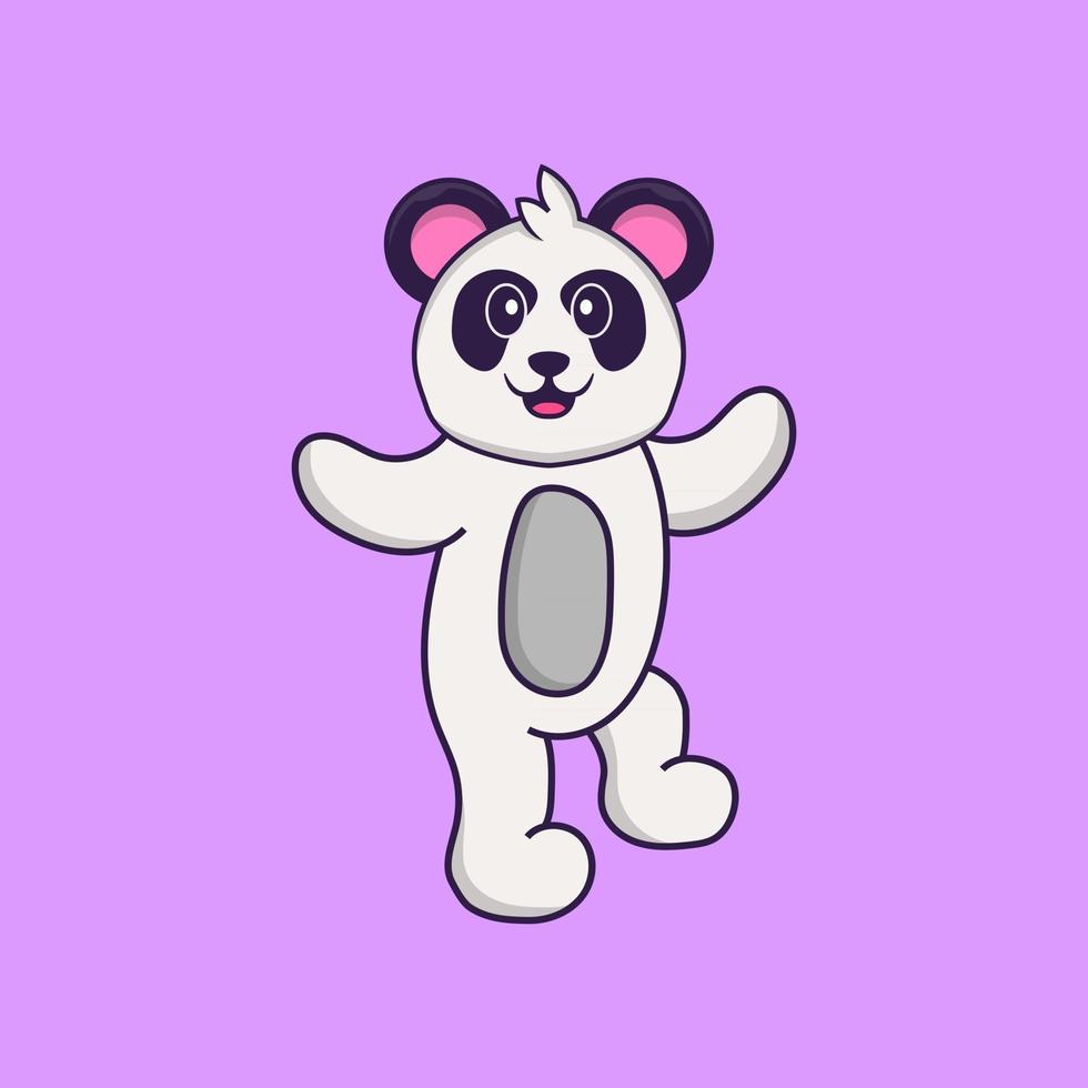 söt panda dansar. djur tecknad koncept isolerad. kan användas för t-shirt, gratulationskort, inbjudningskort eller maskot. platt tecknad stil vektor
