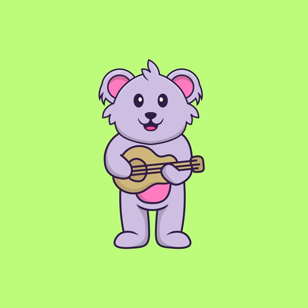 süßer Koala, der Gitarre spielt. Tierkarikaturkonzept isoliert. kann für T-Shirt, Grußkarte, Einladungskarte oder Maskottchen verwendet werden. flacher Cartoon-Stil vektor