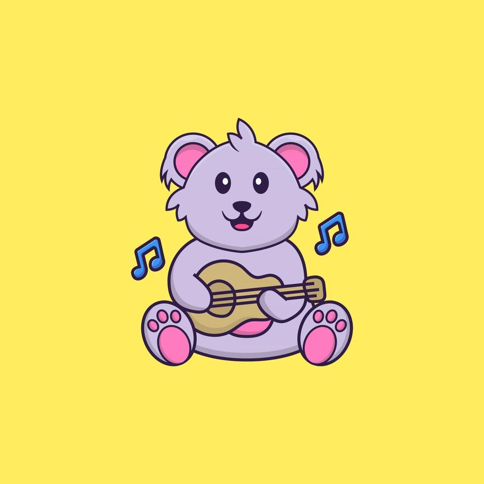 söt koala spelar gitarr. djur tecknad koncept isolerad. kan användas för t-shirt, gratulationskort, inbjudningskort eller maskot. platt tecknad stil vektor
