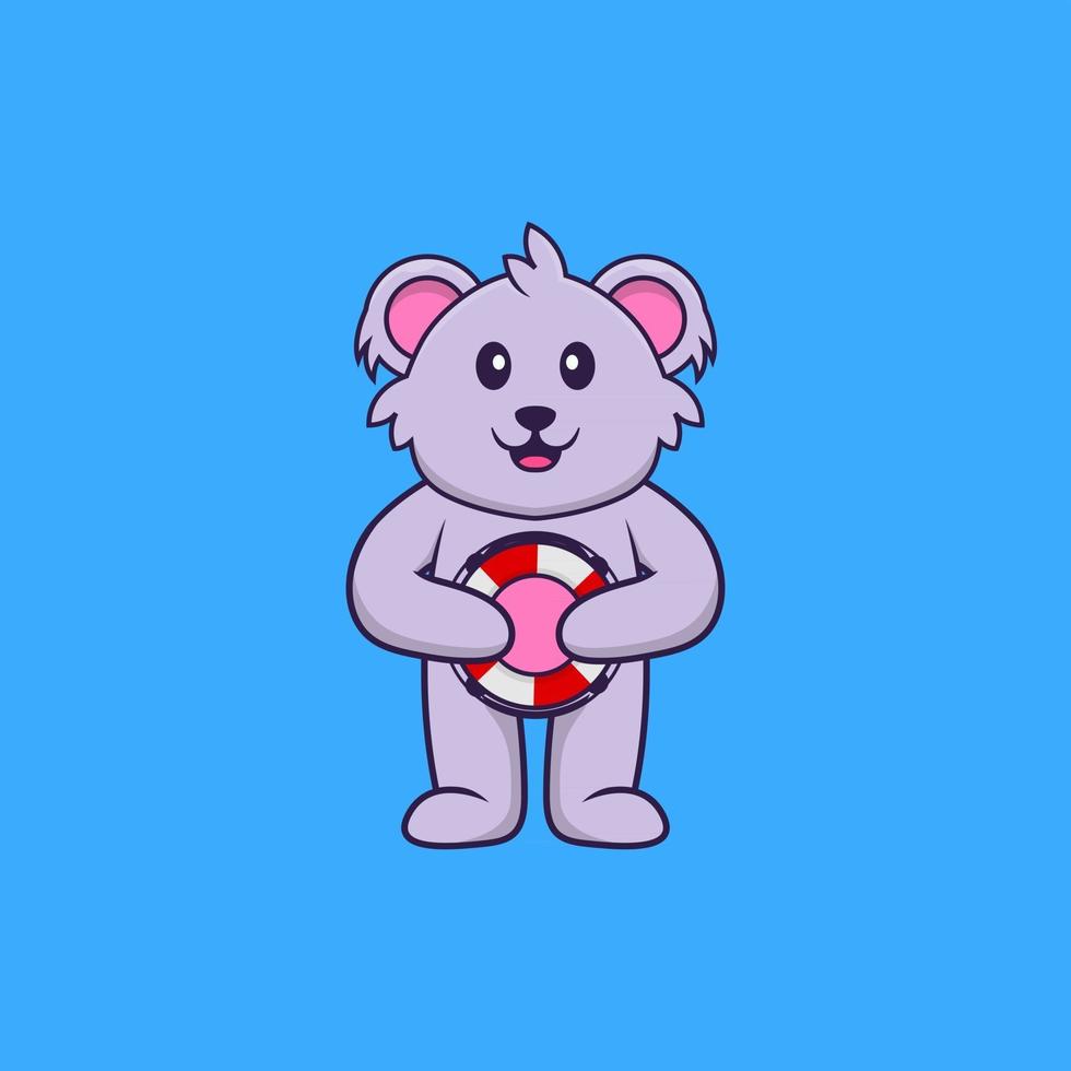söt koala som håller en boj. djur tecknad koncept isolerad. kan användas för t-shirt, gratulationskort, inbjudningskort eller maskot. platt tecknad stil vektor