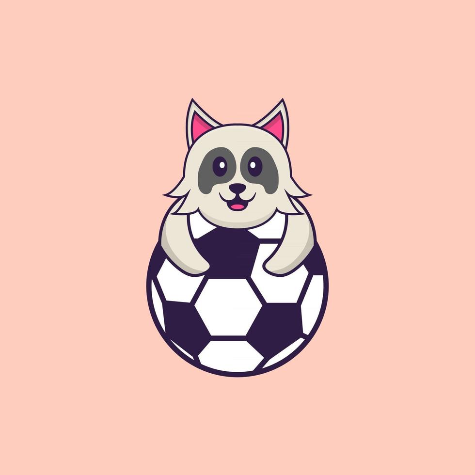 söt hund som spelar fotboll. djur tecknad koncept isolerad. kan användas för t-shirt, gratulationskort, inbjudningskort eller maskot. platt tecknad stil vektor