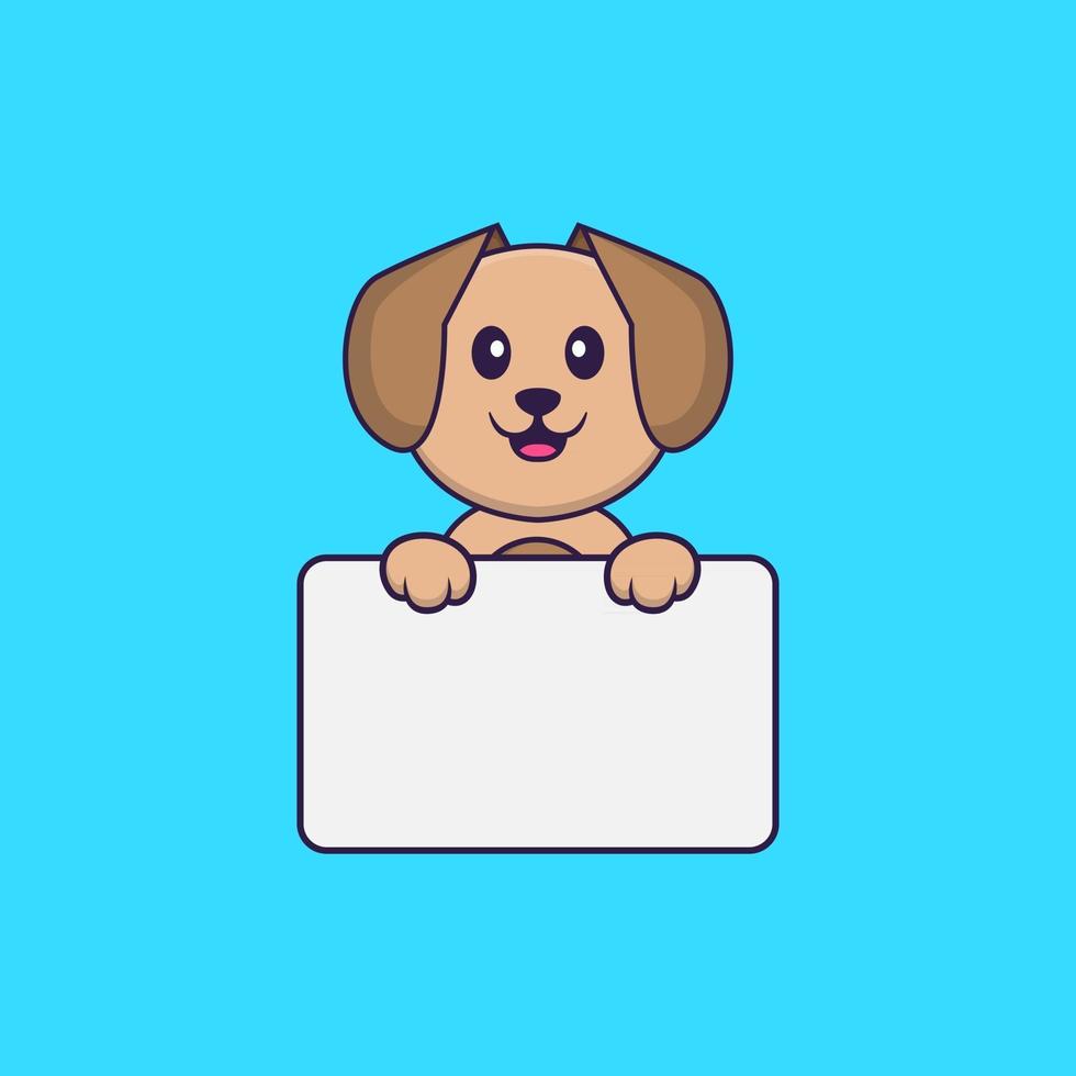 söt hund håller whiteboard. djur tecknad koncept isolerad. kan användas för t-shirt, gratulationskort, inbjudningskort eller maskot. platt tecknad stil vektor