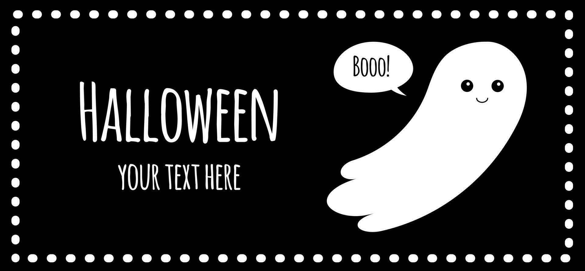 süß Halloween Banner mit Weiß süß gezeichnet Geist vektor