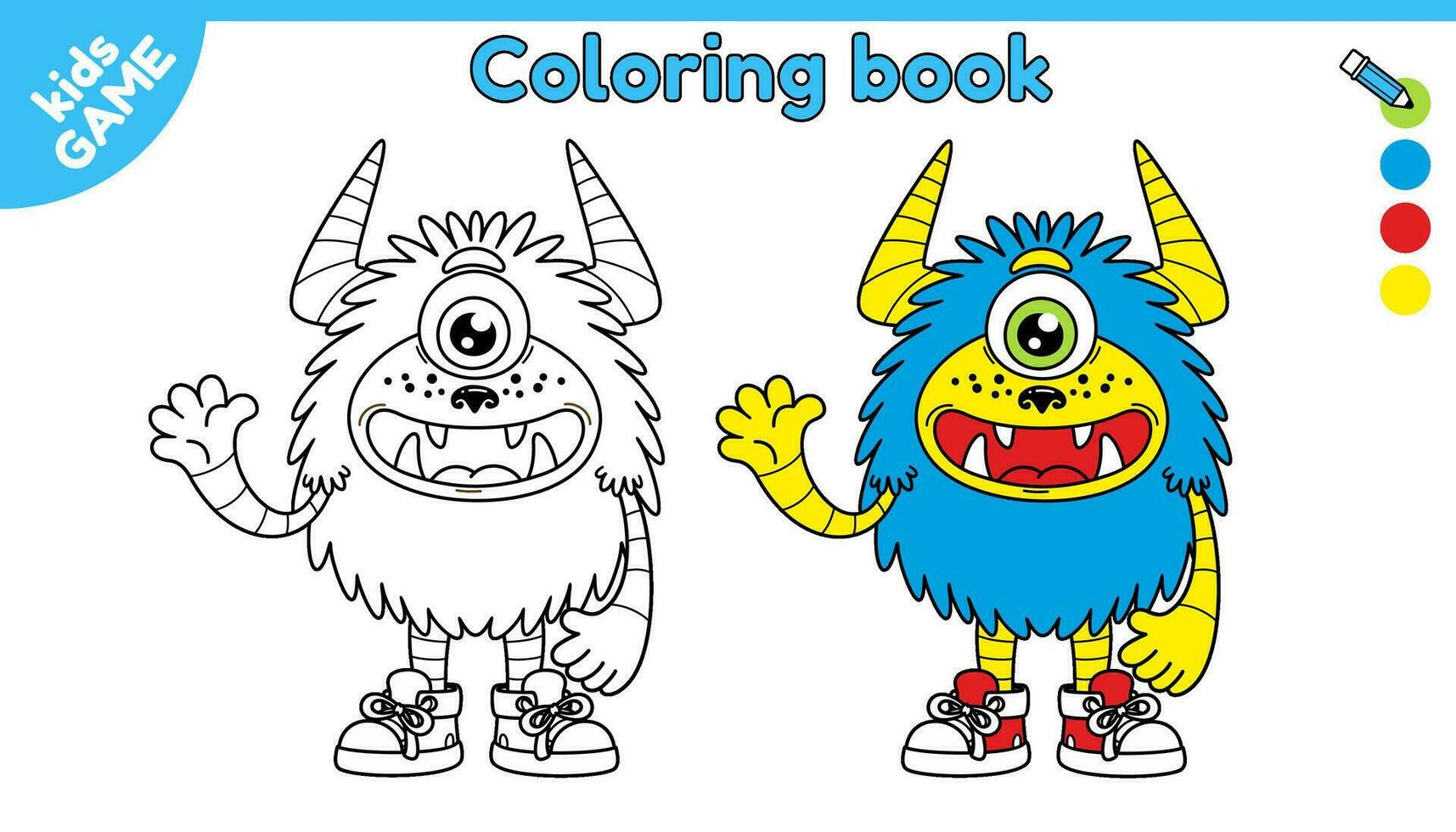 Seite von Färbung Buch zum Kinder. Gliederung Karikatur Monster. Farbe komisch Mutant. Aktivität zum Kindergarten und Vorschule Kinder. isoliert Vektor schwarz und Weiß Illustration.