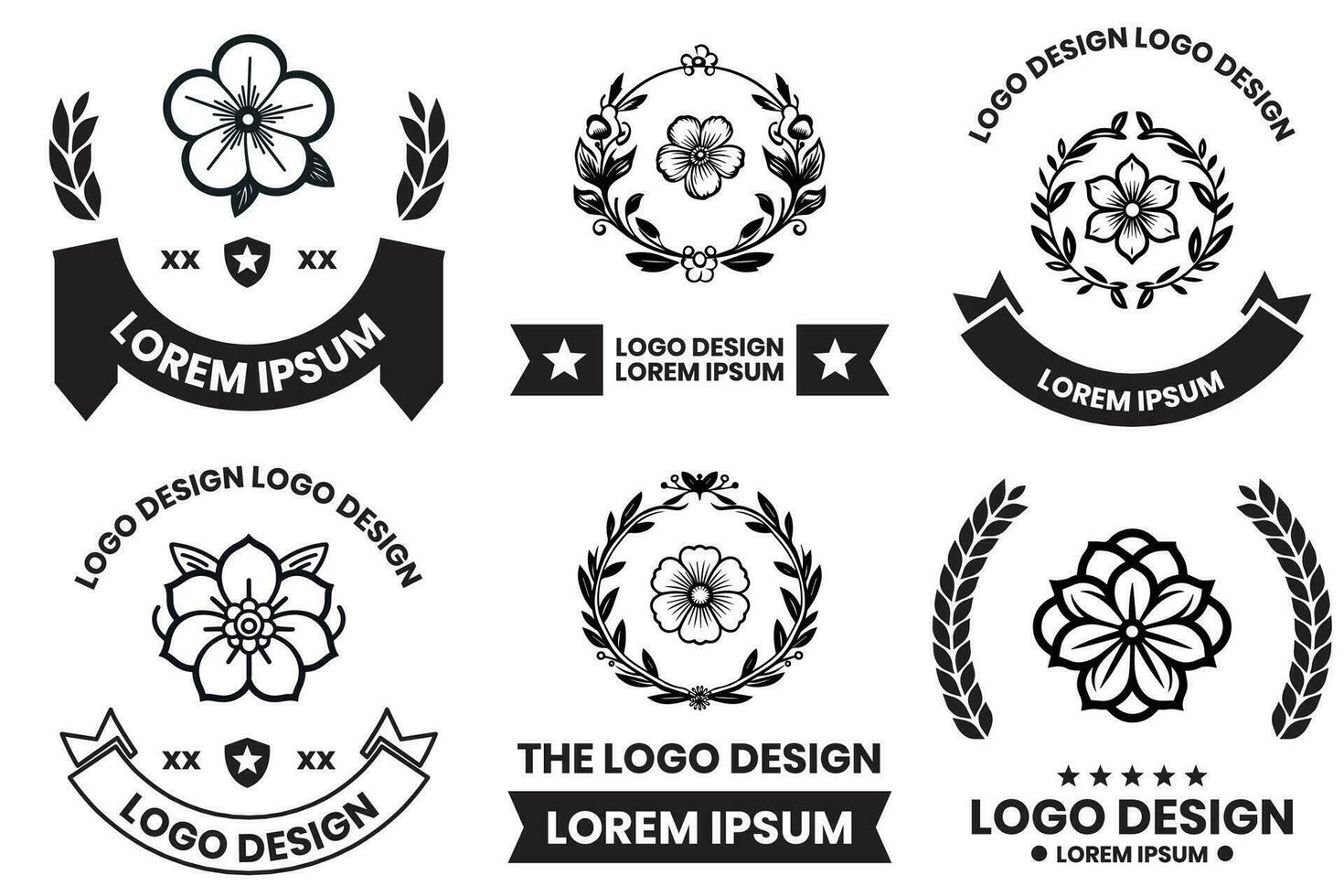 blomma och bukett logotyp i platt linje konst stil vektor