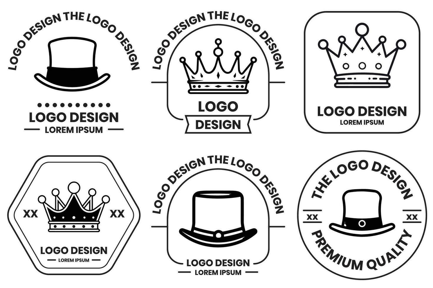hatt och krona logotyp i platt linje konst stil vektor