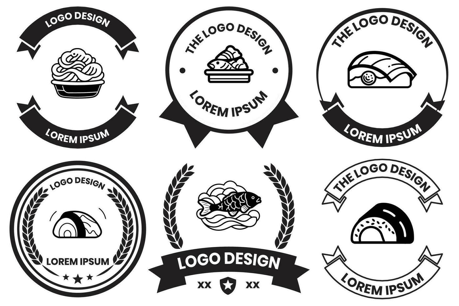 japanisch Essen oder Chinesisch Essen Logo im eben Linie Kunst Stil vektor