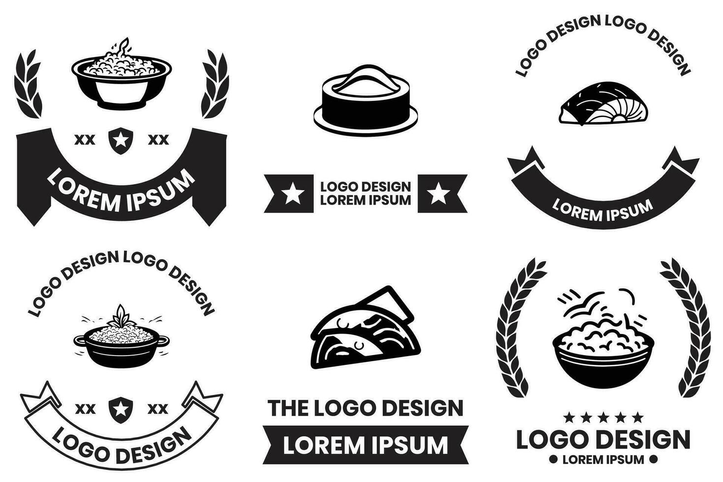 japansk mat eller kinesisk mat logotyp i platt linje konst stil vektor
