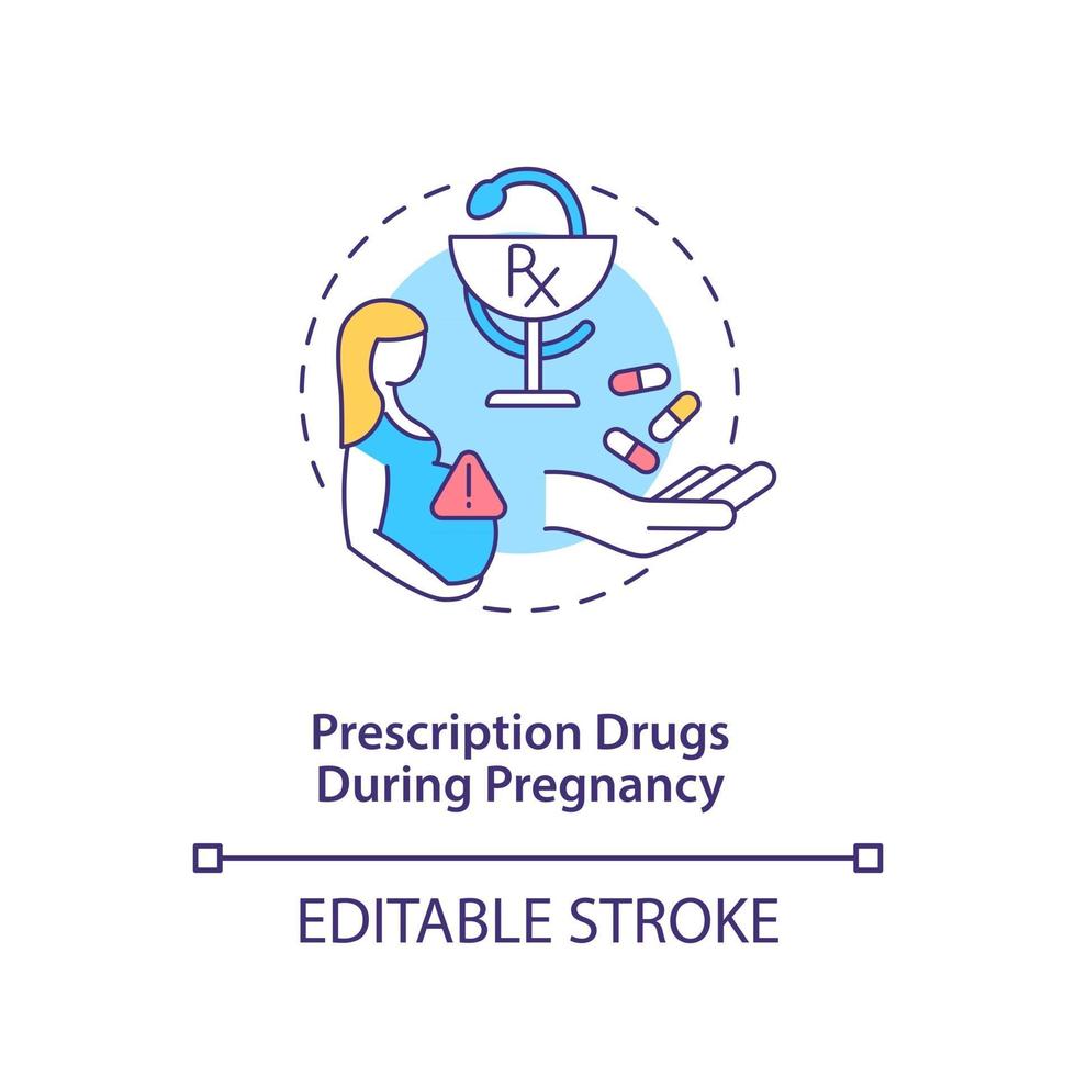 receptbelagda läkemedel under graviditet koncept ikon. autism riskfaktor abstrakt idé tunn linje illustration. astmaläkemedel och antidepressiva medel. vektor isolerad kontur färg ritning. redigerbar stroke