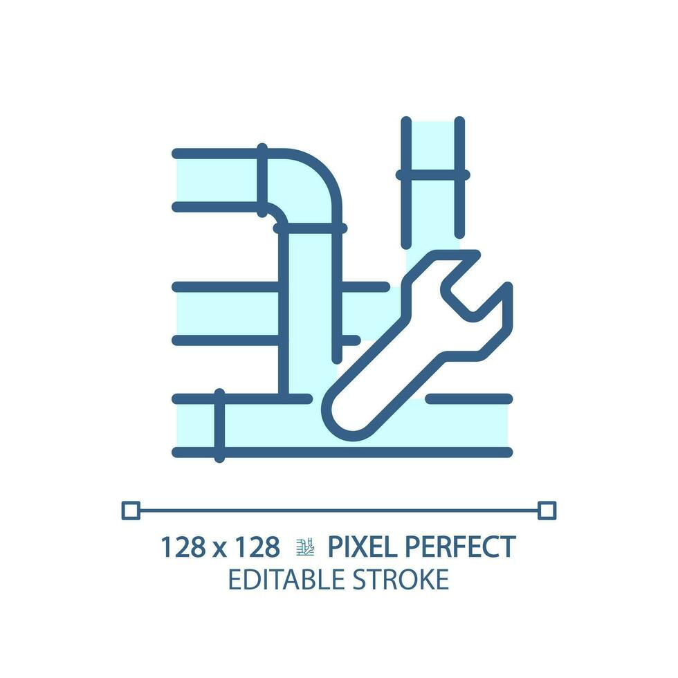 2d Pixel perfekt editierbar Blau Rohr Reparatur Symbol, isoliert Vektor, dünn Linie Illustration Darstellen Installation. vektor