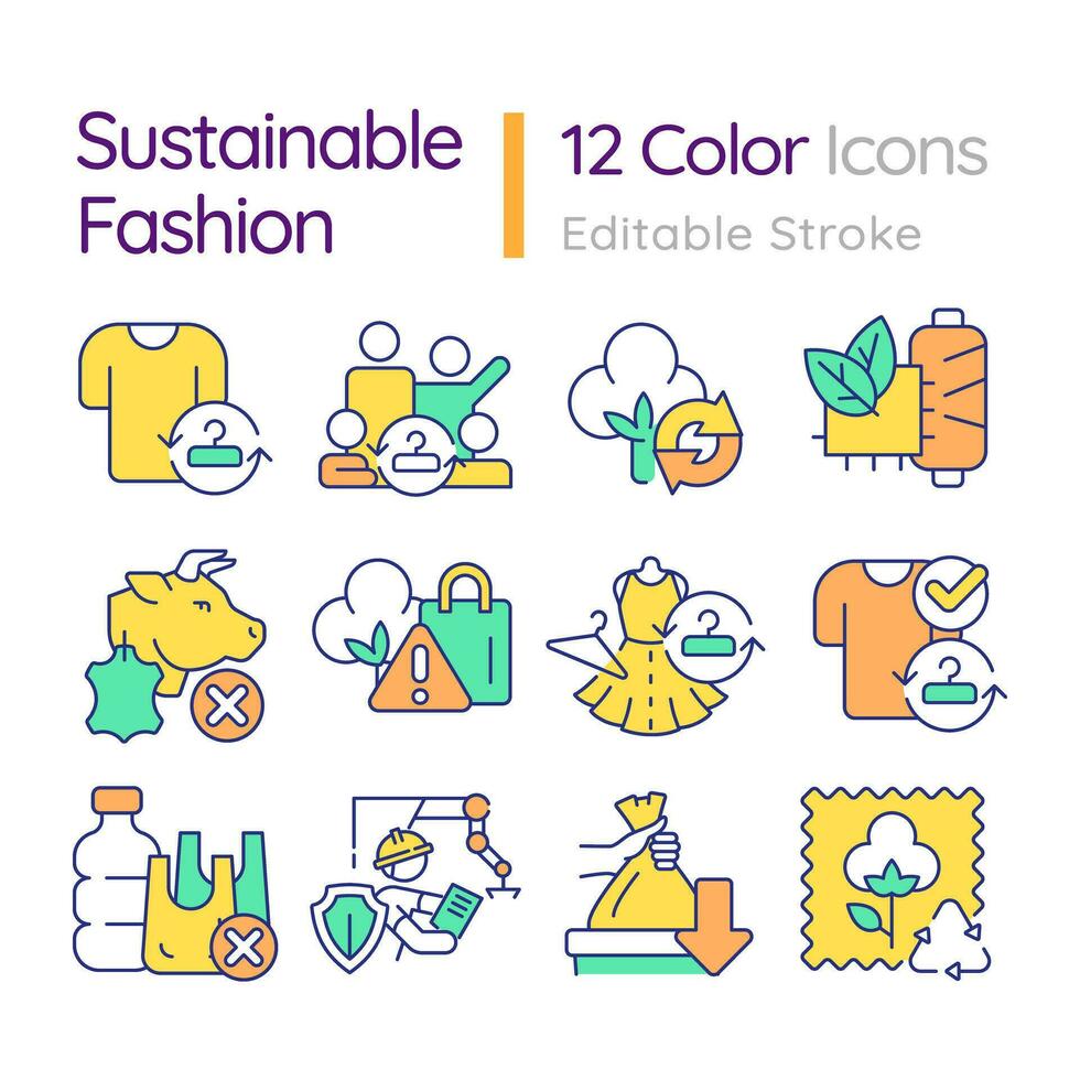 2d redigerbar Flerfärgad tunn linje ikoner uppsättning representerar hållbar mode, isolerat vektor, linjär illustration. vektor