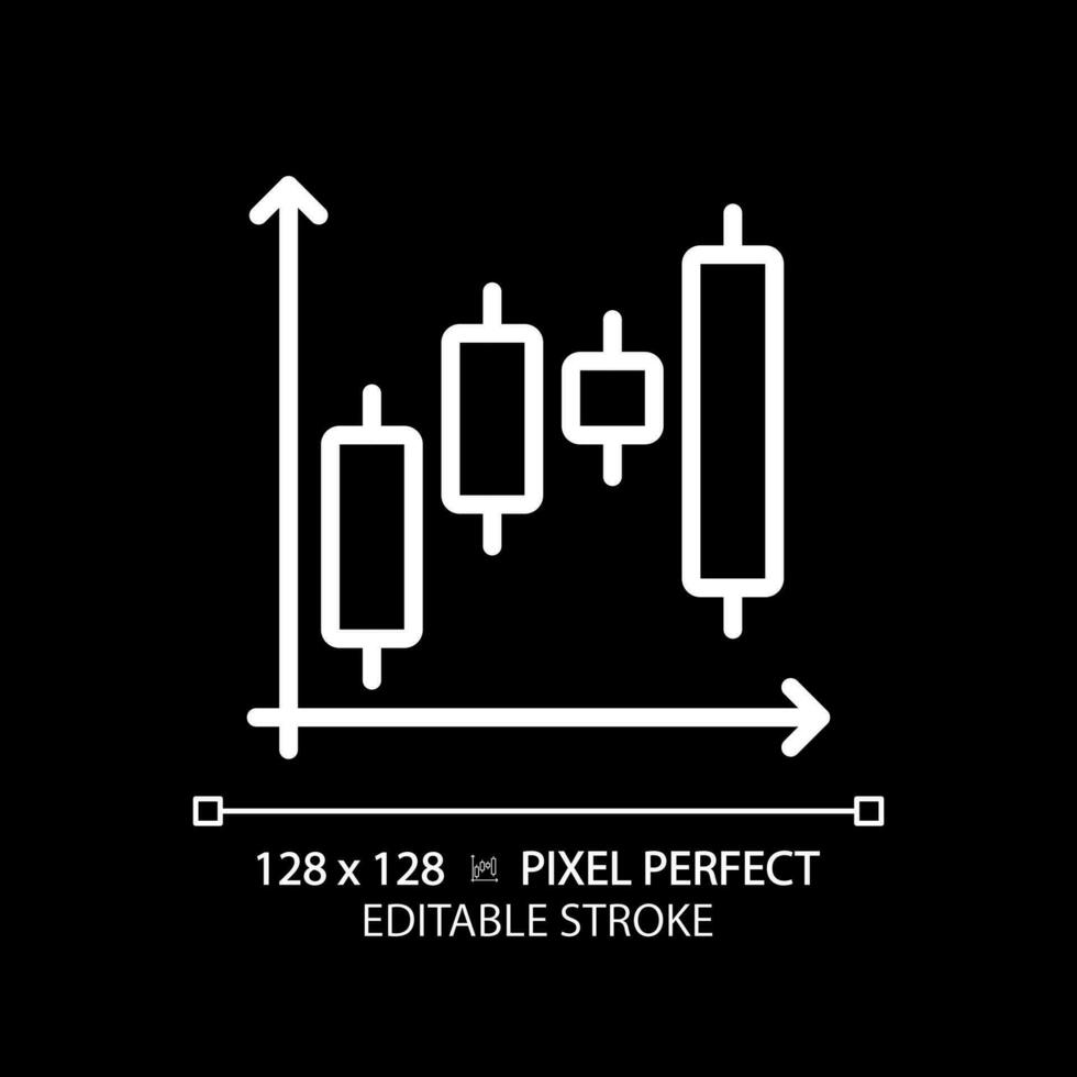 Leuchter Diagramm Weiß linear Symbol zum dunkel Thema. Forex Handel. Fachmann Verkauf. Lager Markt. finanziell Investition. dünn Linie Illustration. isoliert Symbol zum Nacht Modus. editierbar Schlaganfall vektor