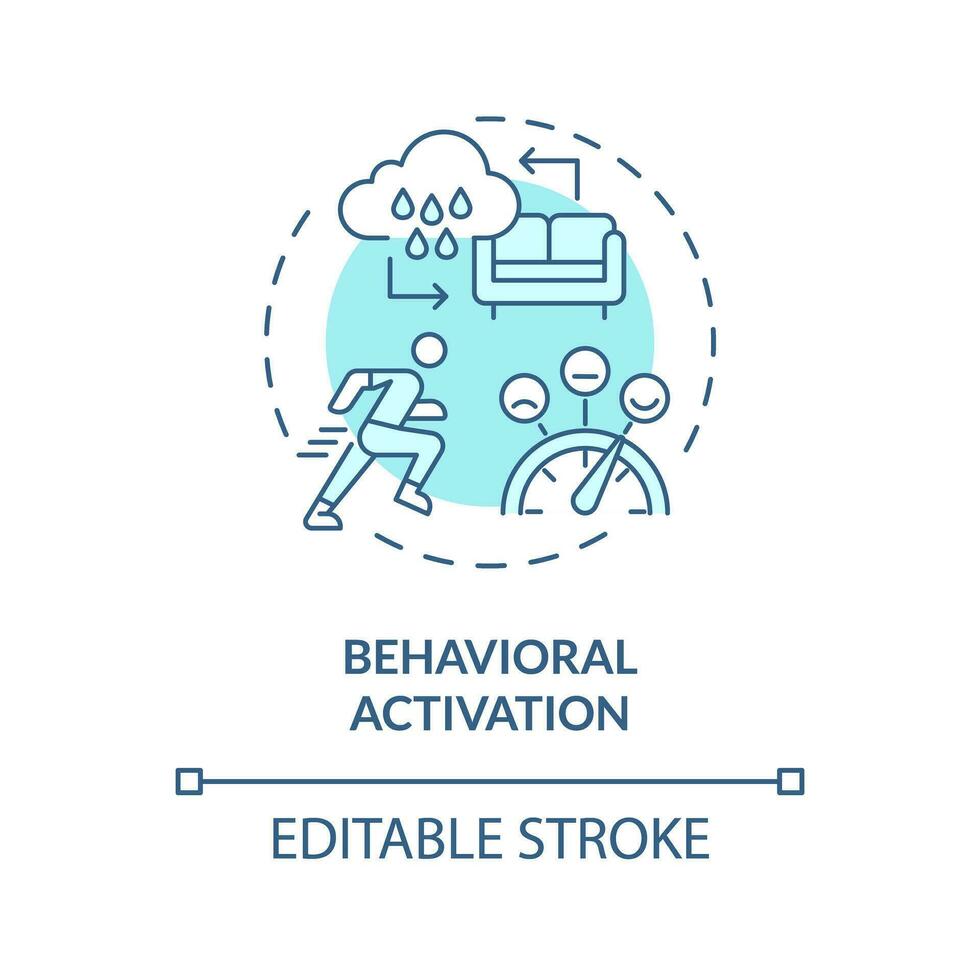 2d redigerbar beteende aktivering blå tunn linje ikon begrepp, isolerat vektor, enfärgad illustration representerar beteende terapi. vektor
