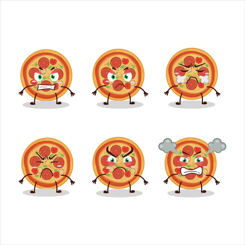 Rindfleisch Pizza Karikatur Charakter mit verschiedene wütend Ausdrücke vektor