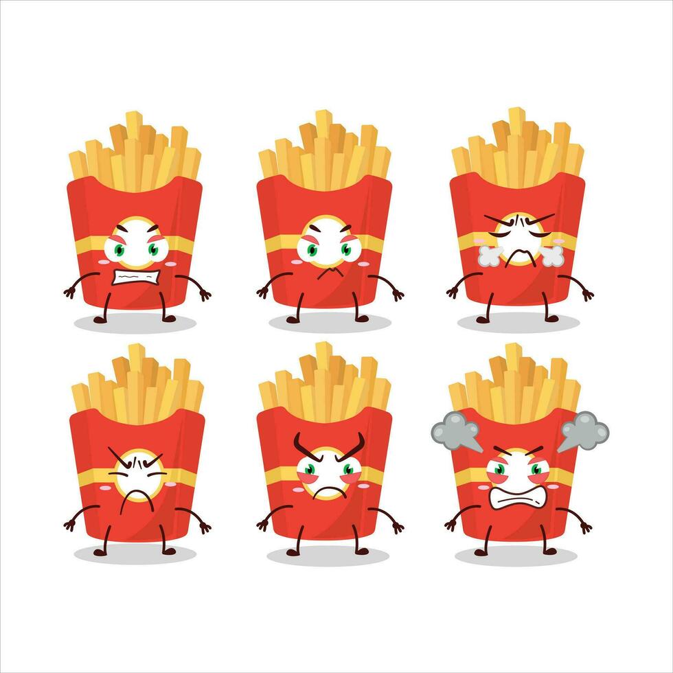 franska frites tecknad serie karaktär med olika arg uttryck vektor