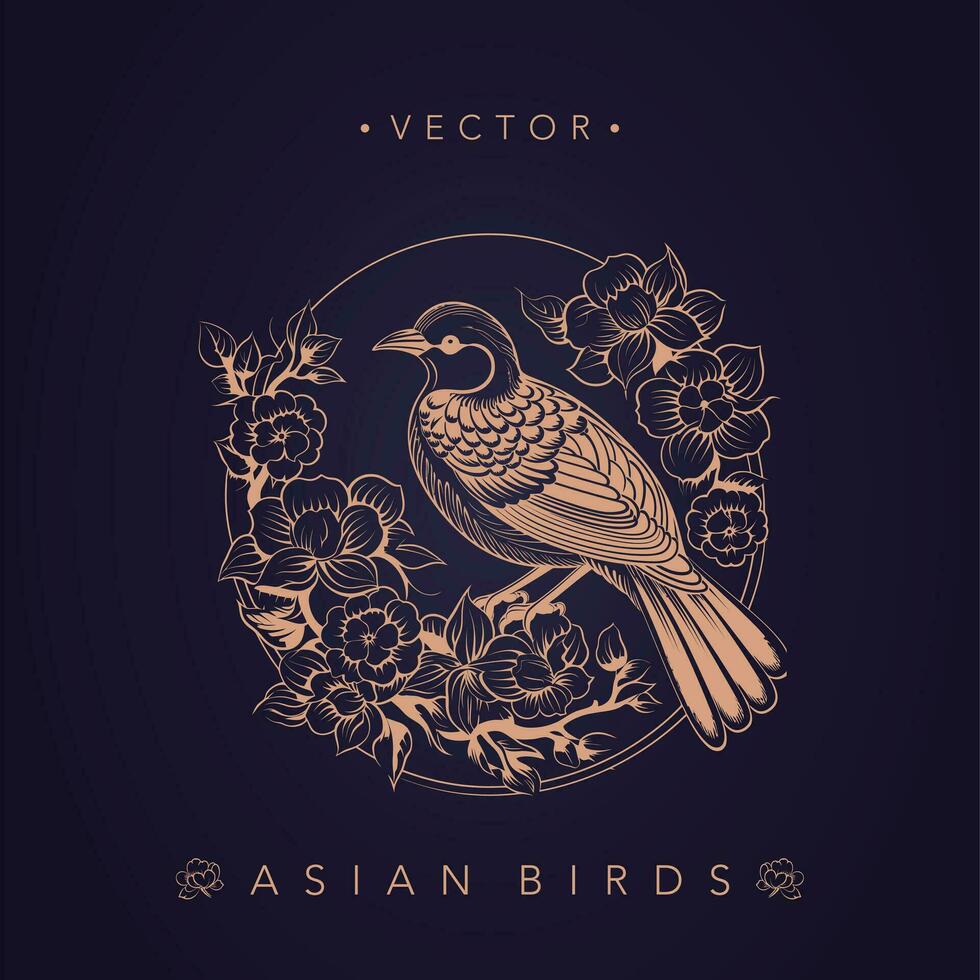 asiatisch traditionell Vogel Muster uralt Chinesisch Blume und Vogel Muster vektor