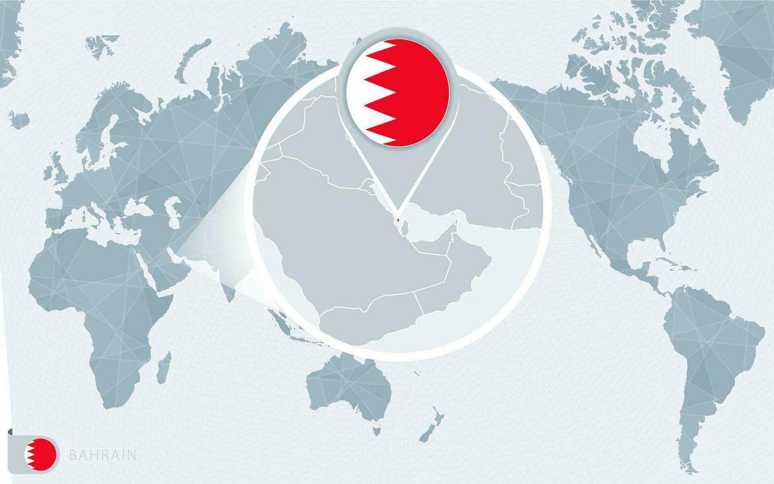 pacific centrerad värld Karta med förstorade bahrain. flagga och Karta av bahrain. vektor