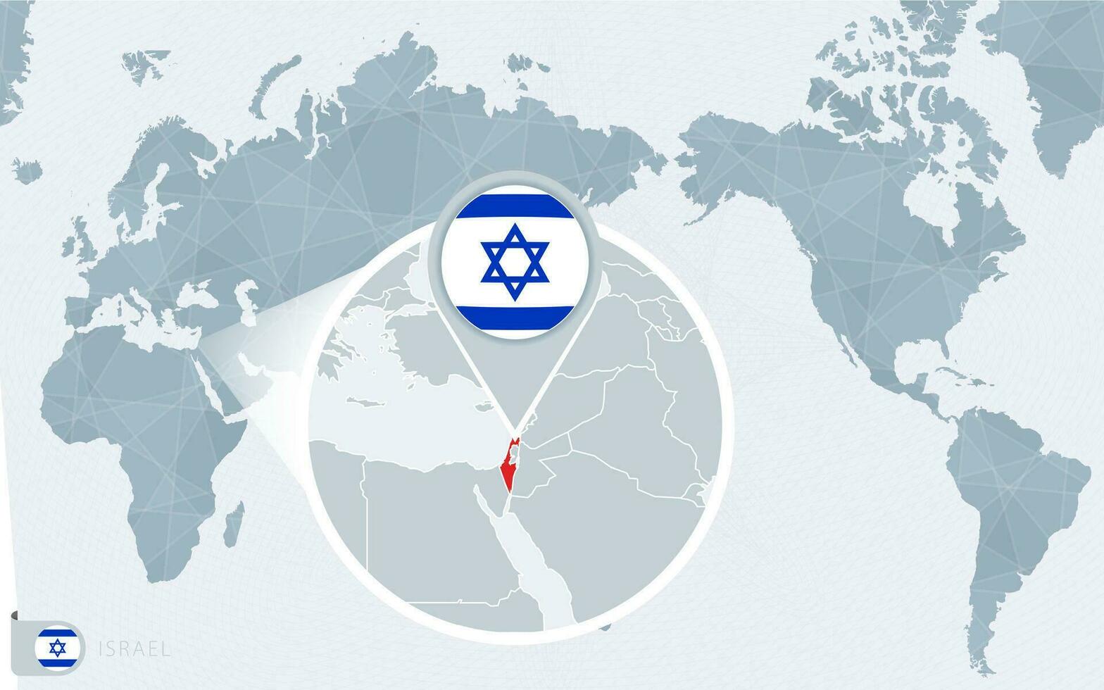 Pazifik zentriert Welt Karte mit vergrößert Israel. Flagge und Karte von Israel. vektor