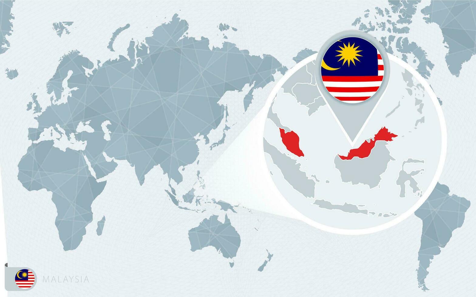 Pazifik zentriert Welt Karte mit vergrößert Malaysia. Flagge und Karte von Malaysia. vektor