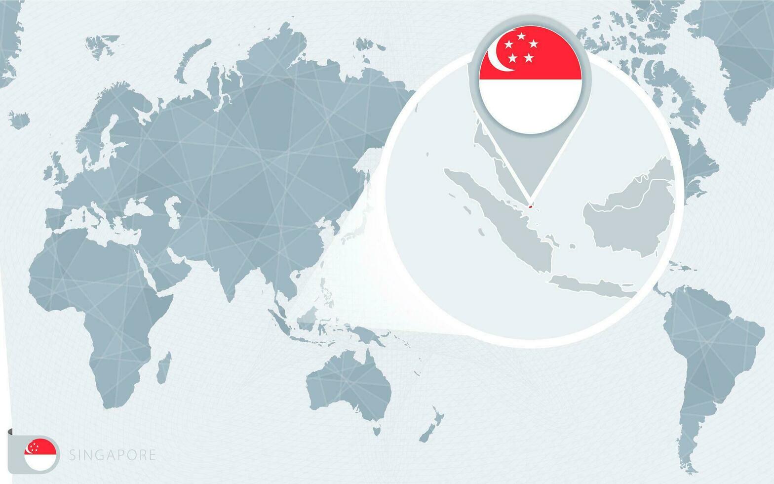 Pazifik zentriert Welt Karte mit vergrößert Singapur. Flagge und Karte von Singapur. vektor