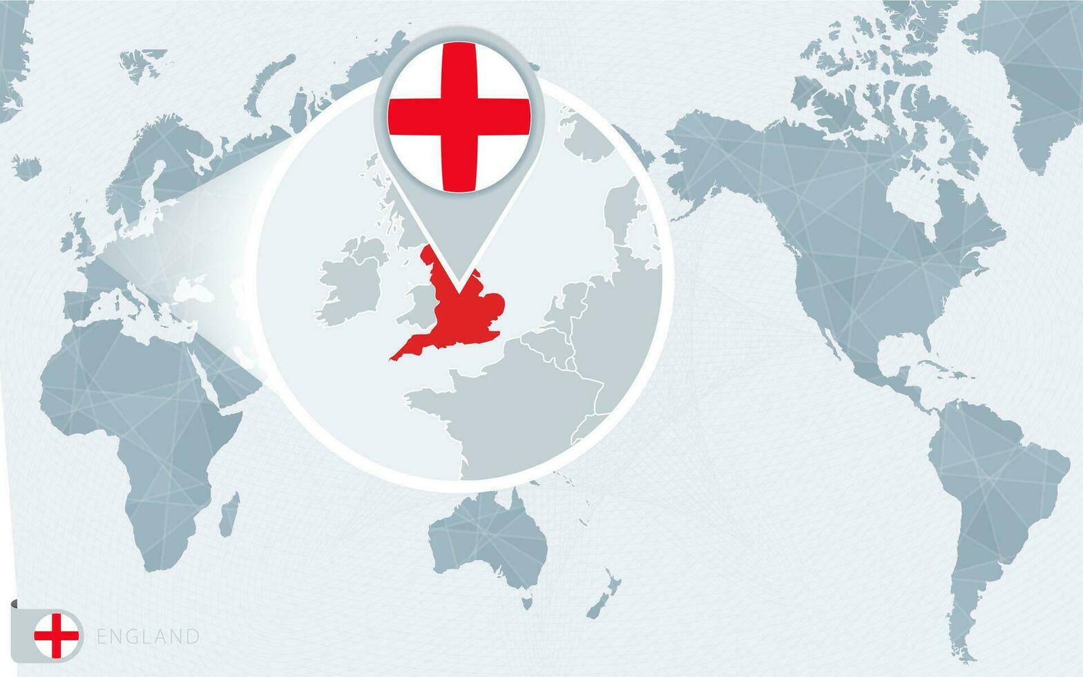 pacific centrerad värld Karta med förstorade england. flagga och Karta av england. vektor