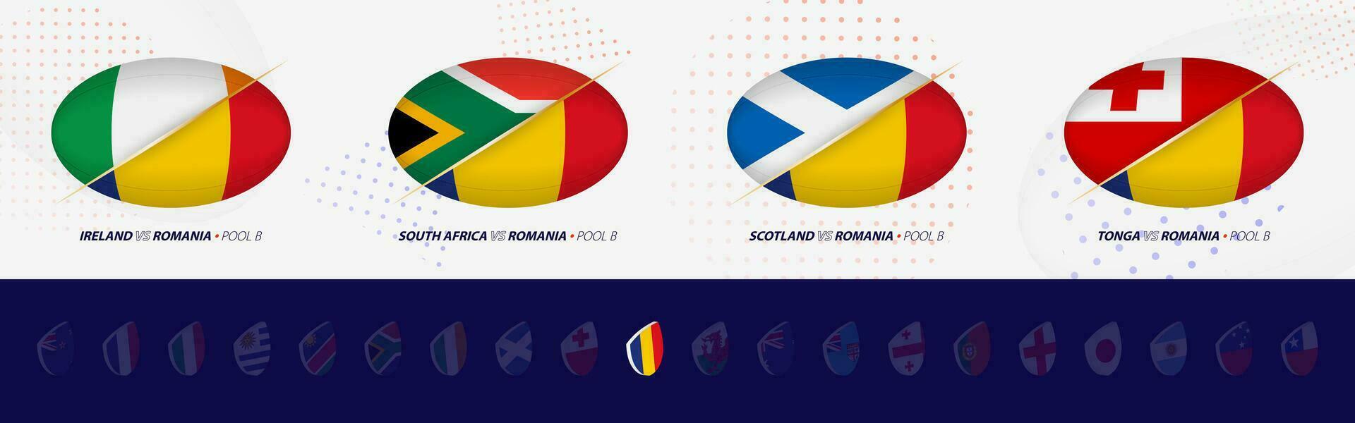 Rugby Wettbewerb Symbole von Rumänien Rugby National Team, alle vier Streichhölzer Symbol im Schwimmbad. vektor