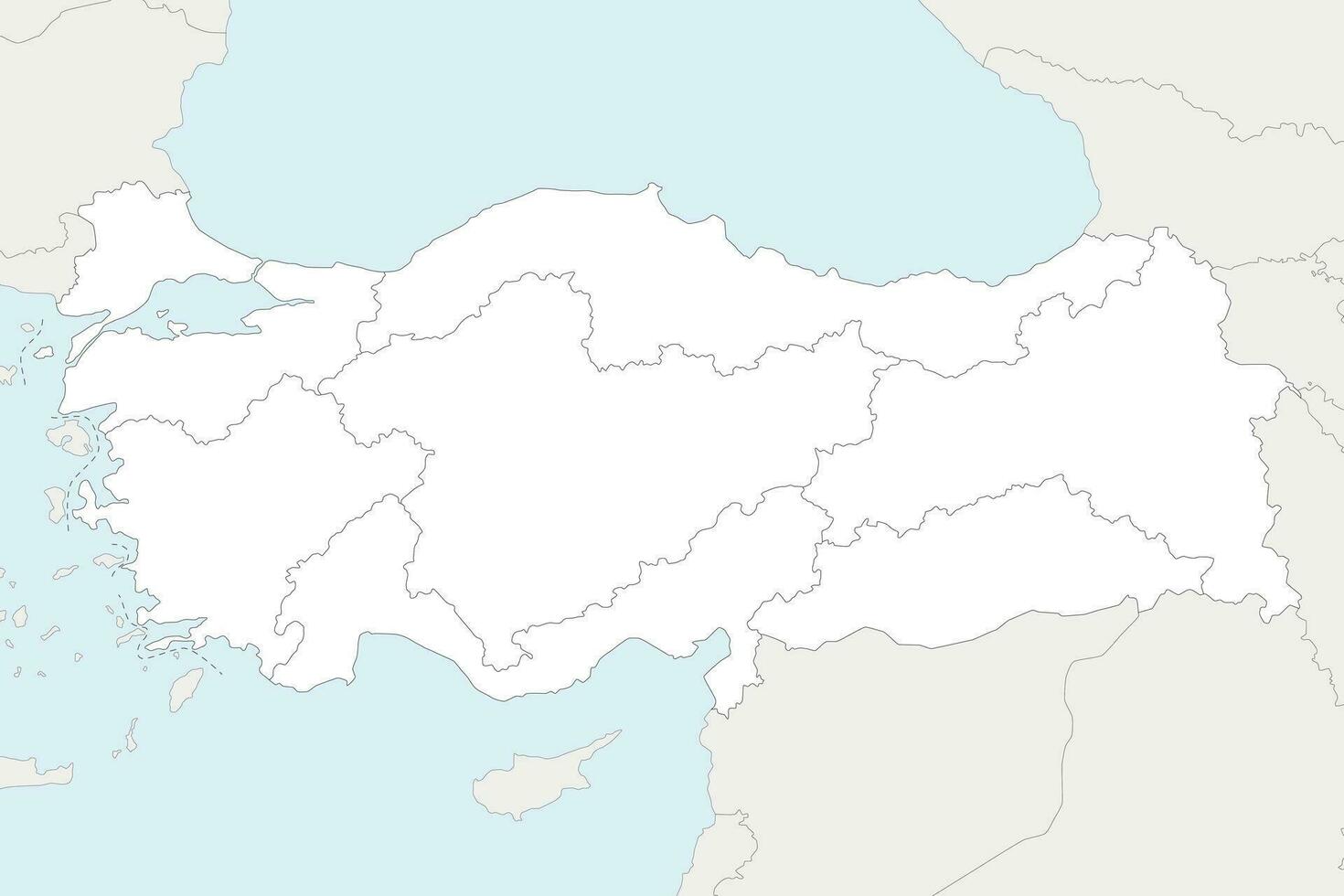 Vektor leer Karte von Truthahn mit Regionen und geografisch Abteilungen, und benachbart Länder. editierbar und deutlich beschriftet Lagen.
