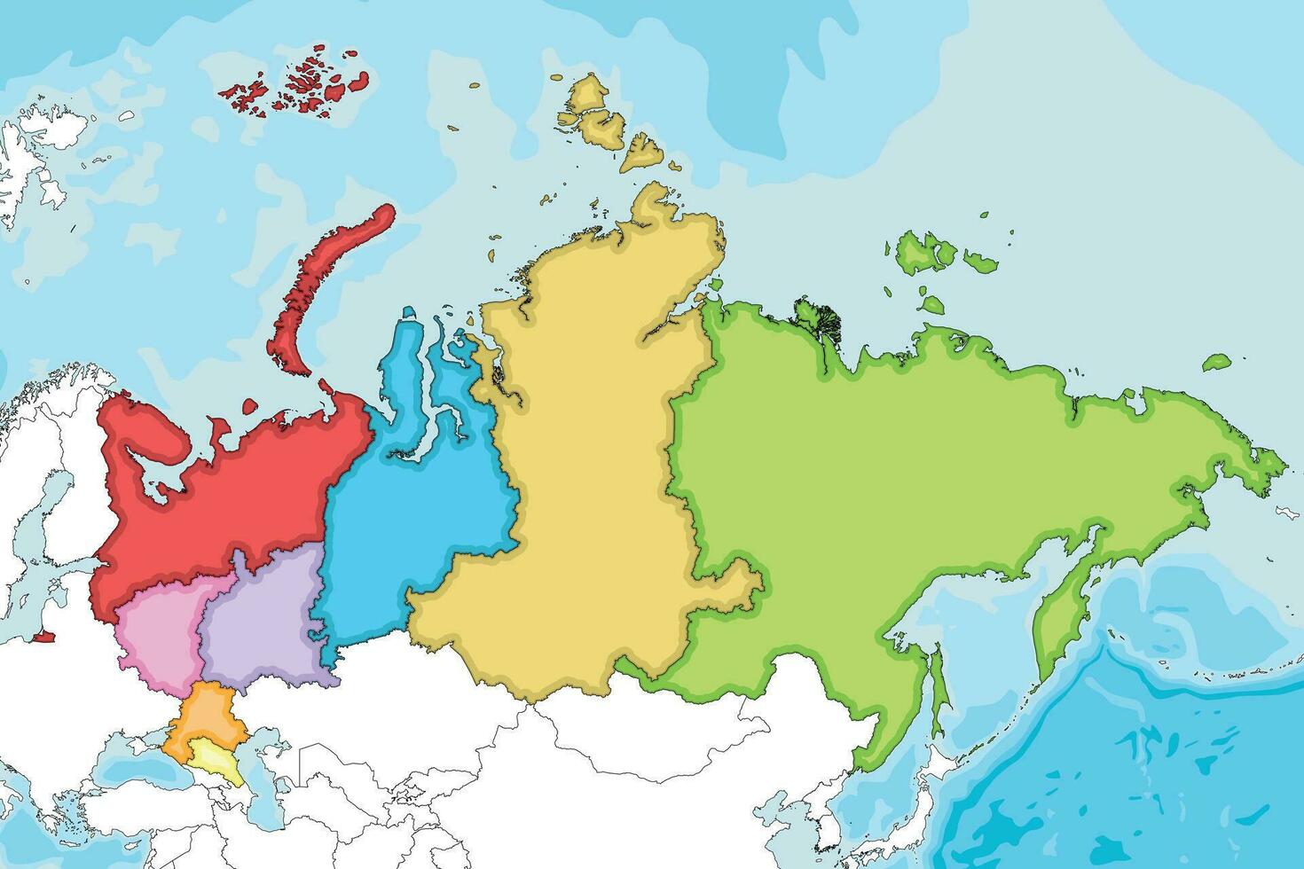 vektor illustrerade tom Karta av ryssland med regioner eller statlig distrikt och administrativ divisioner, och angränsande länder. redigerbar och klart märkt skikten.
