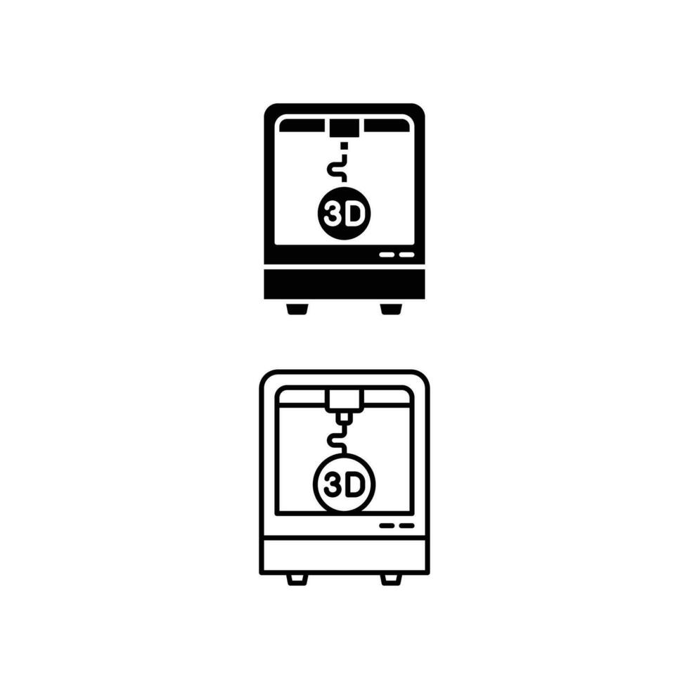 3d utskrift ikon, tre skriva ut, skrivare, tillverkning ny produkt utveckling, framtida teknologi symbol. modern linje och fast stil. vektor illustration design på vit bakgrund. eps 10