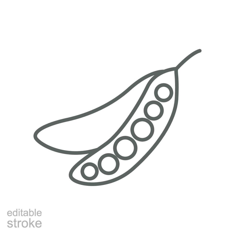 Erbsen Symbol. Natur Gemüse frisch Hülsenfrucht Vegetarier Lebensmittel. Grün Erbse im ein pod von Öko Essen Satz. organisch Zucker schnappen. editierbar Schlaganfall Gliederung Stil Vektor Illustration Design auf Weiß Hintergrund eps 10