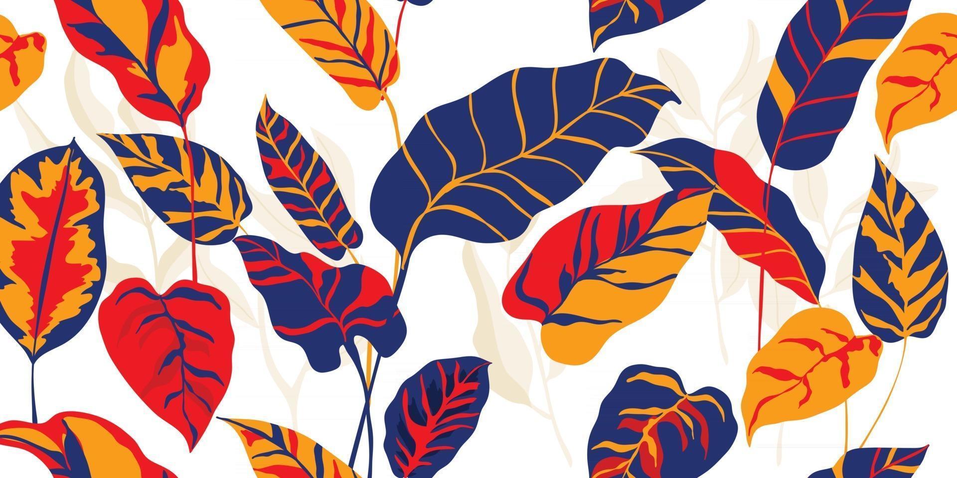 Tropenwald-Art-Deco-Tapete. Blumenmuster mit exotischen Blumen und Blättern, geteilte Philodendron-Pflanze, Monstera-Pflanze, Dschungelpflanzen-Linienkunst auf trendigem Hintergrund. Vektor-Illustration. vektor