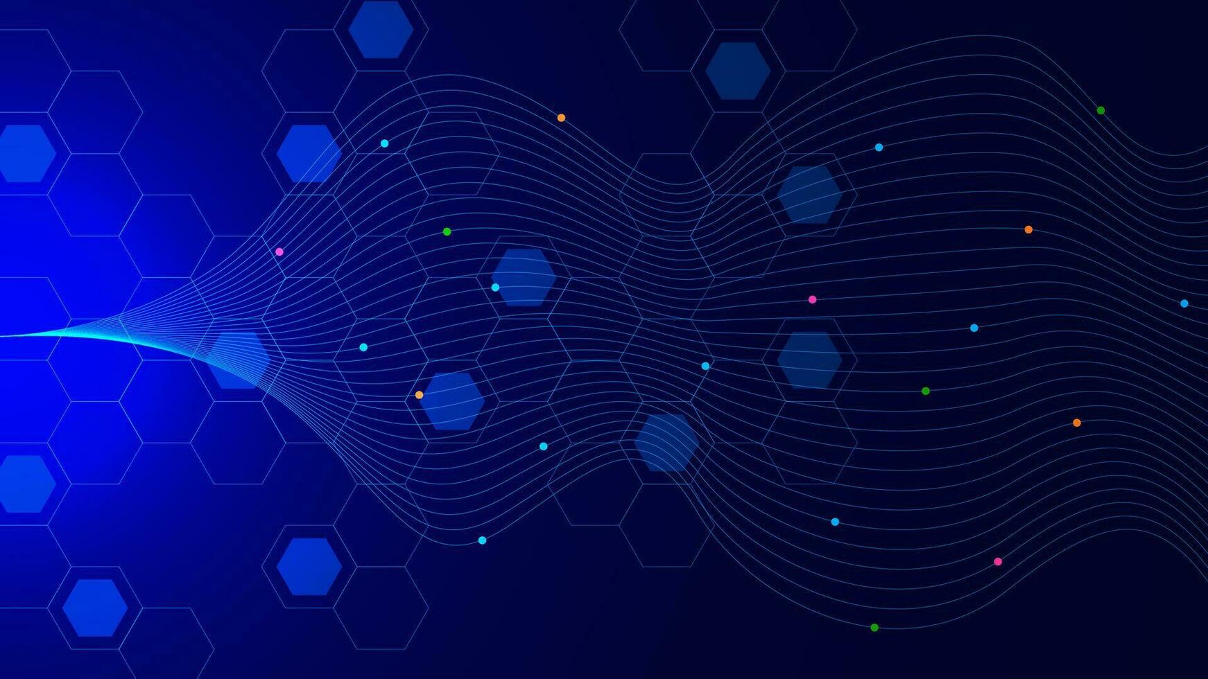 abstrakt geometrisk med sexhörning former och Vinka strömma för hög hastighet internet och teknologi trådlös data överföring. internet nätverk förbindelse begrepp bakgrund. vektor illustration.