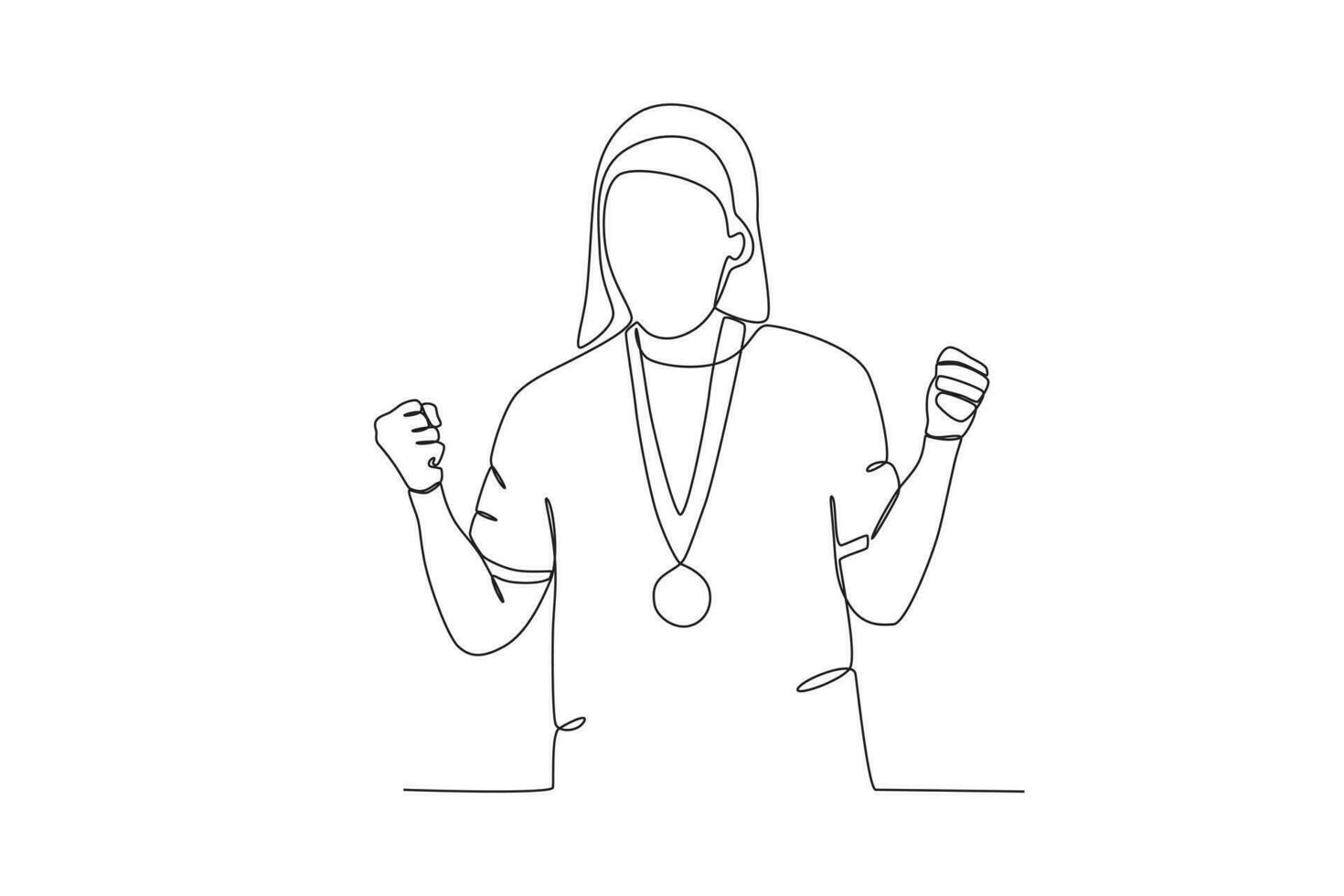 en kvinna idrottare lyckligt bär en medalj vektor