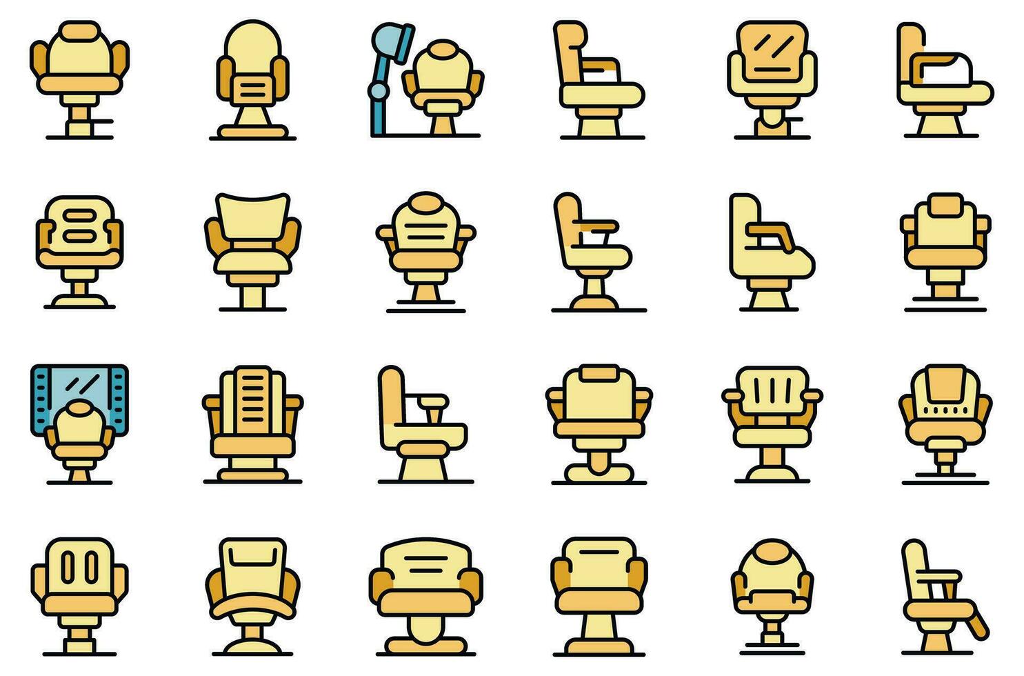 barberare stol ikoner uppsättning vektor platt